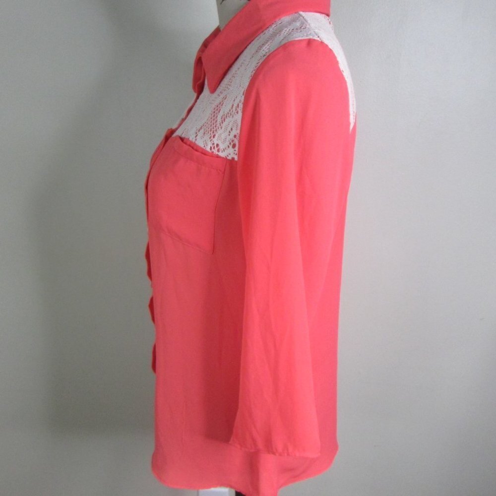 Nurture Blouse M Coral Button Up 3/4 Sleeve - Picture 10 of 11